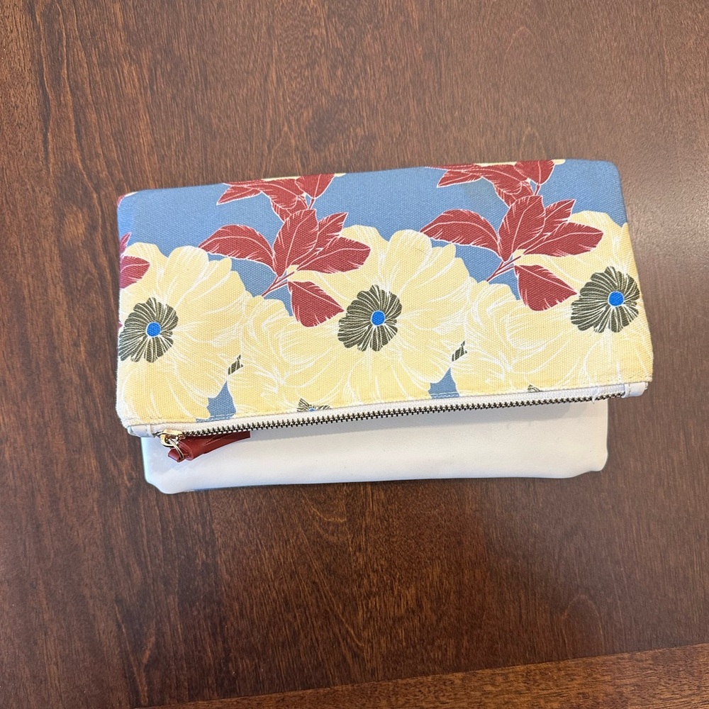 rachel pally reversible clutch leather fabric floral handbag cream